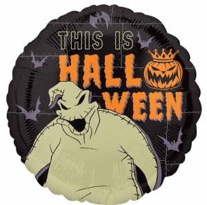 Halloween balloon featuring Jack Skellington and spooky pumpkin design.