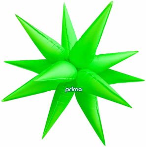 Bright green 3D starburst foil balloon for celebrations and events.