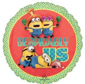 Minions from Despicable Me 4 on a colorful round balloon.