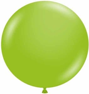 Bright lime green latex balloon for party decorations and celebrations.