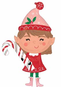 Festive elf with Christmas hat and candy cane for holiday decor.