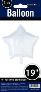 White star-shaped foil balloon for party decor, 19 inches.