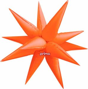Bright orange 3D starburst foil balloon for celebrations and events.