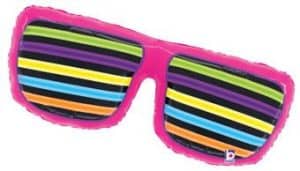 Colorful neon striped sunglasses foil balloon for parties and celebrations.