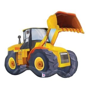 Colorful construction loader truck foil balloon for parties and events.