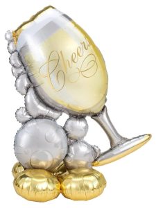 Large champagne glass foil balloon with 'Cheers' message for celebrations.