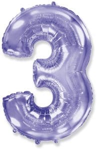Lilac foil number 3 balloon for celebrations and parties.