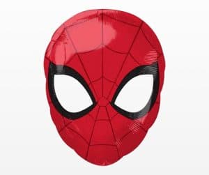 Spider-Man themed foil balloon with mask design for party decor.
