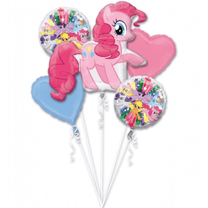 Pinkie Pie My Little Pony balloon with heart-shaped balloons and character balloons.