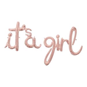 Rose gold 'It's a Girl' script phrase balloon for celebrations.