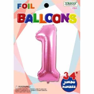 34" Pink Number 1 Supershape Decorative Foil Balloon