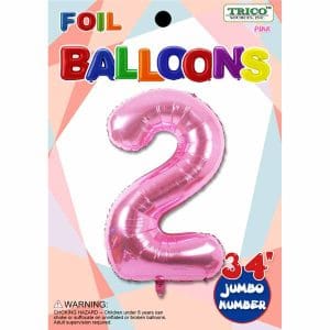34" Pink Number 2 Supershape Decorative Foil Balloon