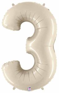 Big Number 3 Foil Balloon White Sand