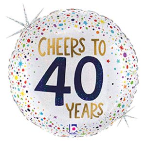 18" Cheers To 40 Years Round Glitter Holographic Foil Balloon