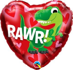 Qualatex 18" Rawr T-Rex Dinosaur Heart Shaped Valentine's Foil Balloon