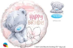 Happy Birthday Teddy Bear with Flower Mylar Balloon