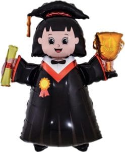 Graduation girl foil balloon with cap and diploma, perfect for graduation celebrations.