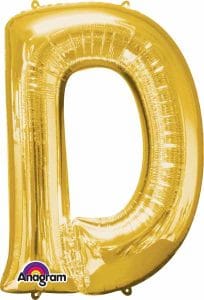 Gold foil letter D balloon for celebrations in Cornwall.