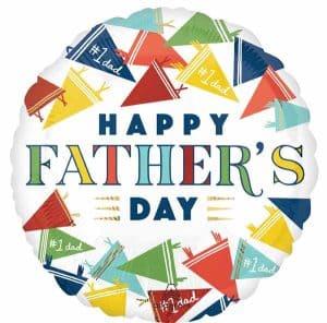 Colorful Father's Day balloon with flags and message.