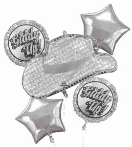 Silver star and round balloons with.