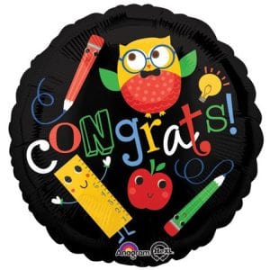 18" Round School Owl Congrats Foil Balloon
