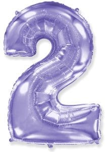 Lilac foil number 2 balloon for celebrations and parties.