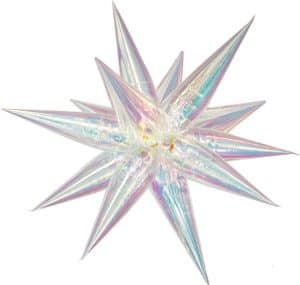 Iridescent 3D star-shaped foil balloon for celebrations.