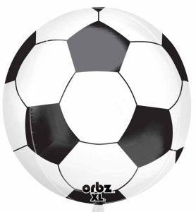 16-inch soccer ball foil balloon with classic black and white pattern.