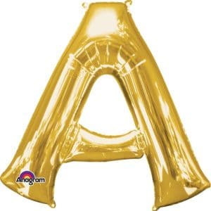 Gold foil letter A balloon for parties and celebrations.