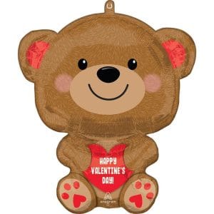 Cute teddy bear foil balloon with 'Happy Valentine's Day' message.