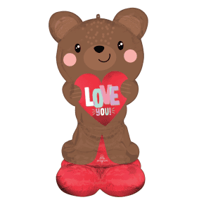 Cute bear-shaped foil balloon holding a love message for Valentine's Day.