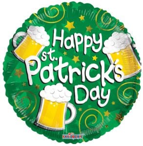 18" Round Green Happy St. Patrick's Beer Mugs Foil Balloon