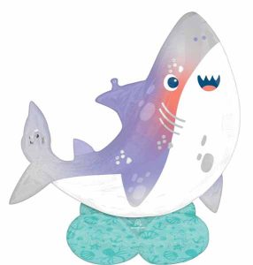 Colorful shark-shaped foil balloon for parties from Dazzling Balloons Cornwall.