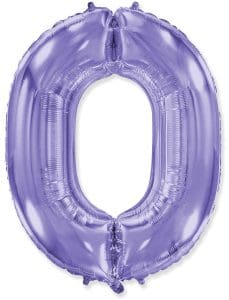 Lilac foil balloon shaped as the number 0 for celebrations and parties.