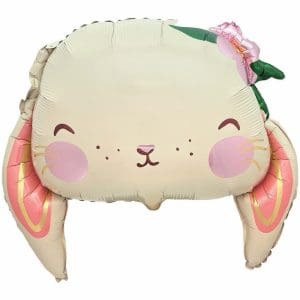 Cute bunny rabbit foil balloon with pink cheeks and a flower on its ear.