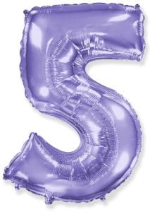Lilac number 5 foil balloon for celebrations and parties.