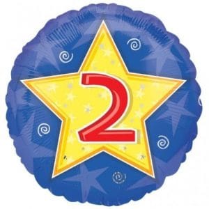 Colorful 18-inch star-shaped balloon with number 2 for celebrations.