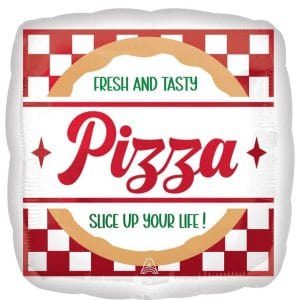 Pizza-themed foil balloon for party decoration, 18 inch size.