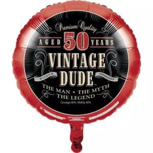 50th birthday balloon for Vintage Dude celebration in Cornwall.