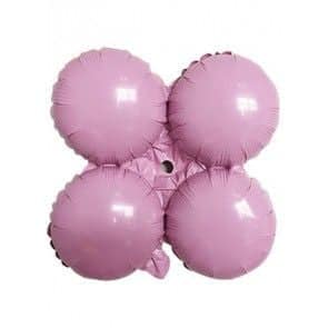 Set of four pink metallic foil balloons for party decorations.