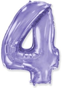 Large lilac foil number 4 balloon for celebrations and parties.