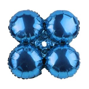 Set of four blue metallic foil balloons for celebrations and events.