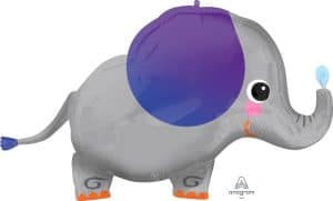Colorful elephant foil balloon with big ears and cheerful expression.
