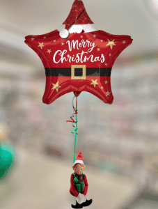 elf on the shelf with christmas balloon