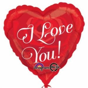 Red heart-shaped foil balloon with 'I Love You' message for romantic decor.