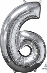 Number 6 Balloon in Silver