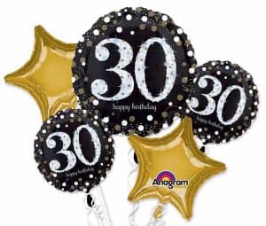 Anagram Sparkling 30 Happy Birthday 5 Pack Foil Balloons Bouquet Decor