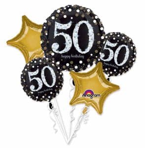 Anagram Sparkling 50 Happy Birthday 5 Foil Balloons Bouquet Party Decor