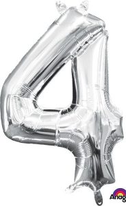 16" Air-Filled No. 4 Shape Foil Balloon Decoration Silver