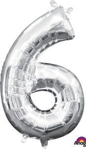 16" Air-Filled No. 6 Shape Foil Balloon Decoration Silver